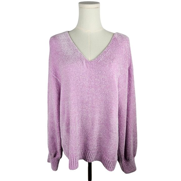Tommy Bahama Luna Chenille Sweater Large Light Purple V-neck Relaxed - Picture 2 of 9